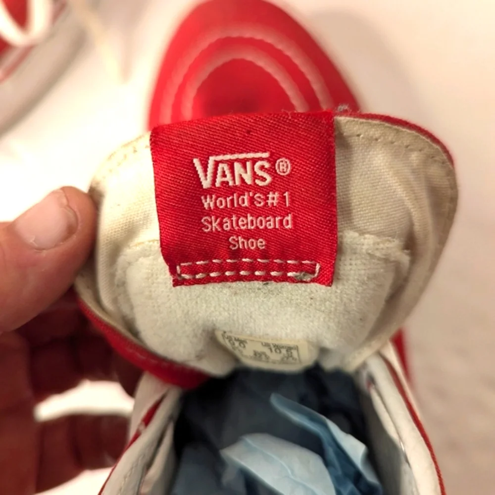 Vans Off The Wall Old Skool 721356 Red & White Hi Top Sneakers, Size 9Men's - Picture 7 of 12